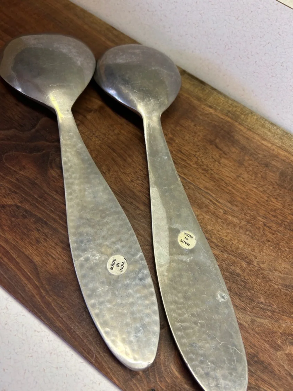 Brushed Silver Hammered Metal Salad Serving Set - 2-Piece